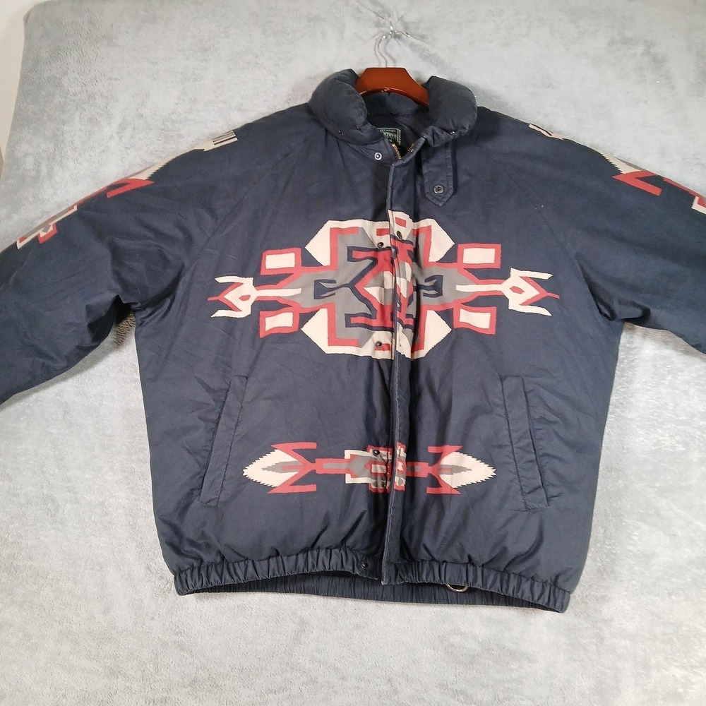 Vintage Polo Ralph Lauren Down Puffer Jacket Mens L Country Native Aztec Black - Picture 11 of 12